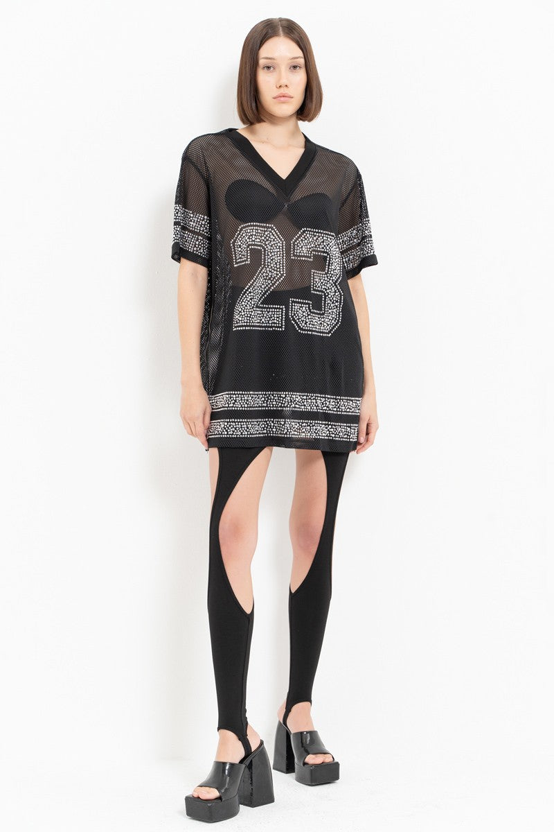 Rhinestone Embellished Mesh Jersey