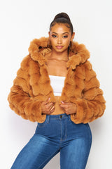 Aria Soft Plush Faux Fur Hooded Crop Jacket