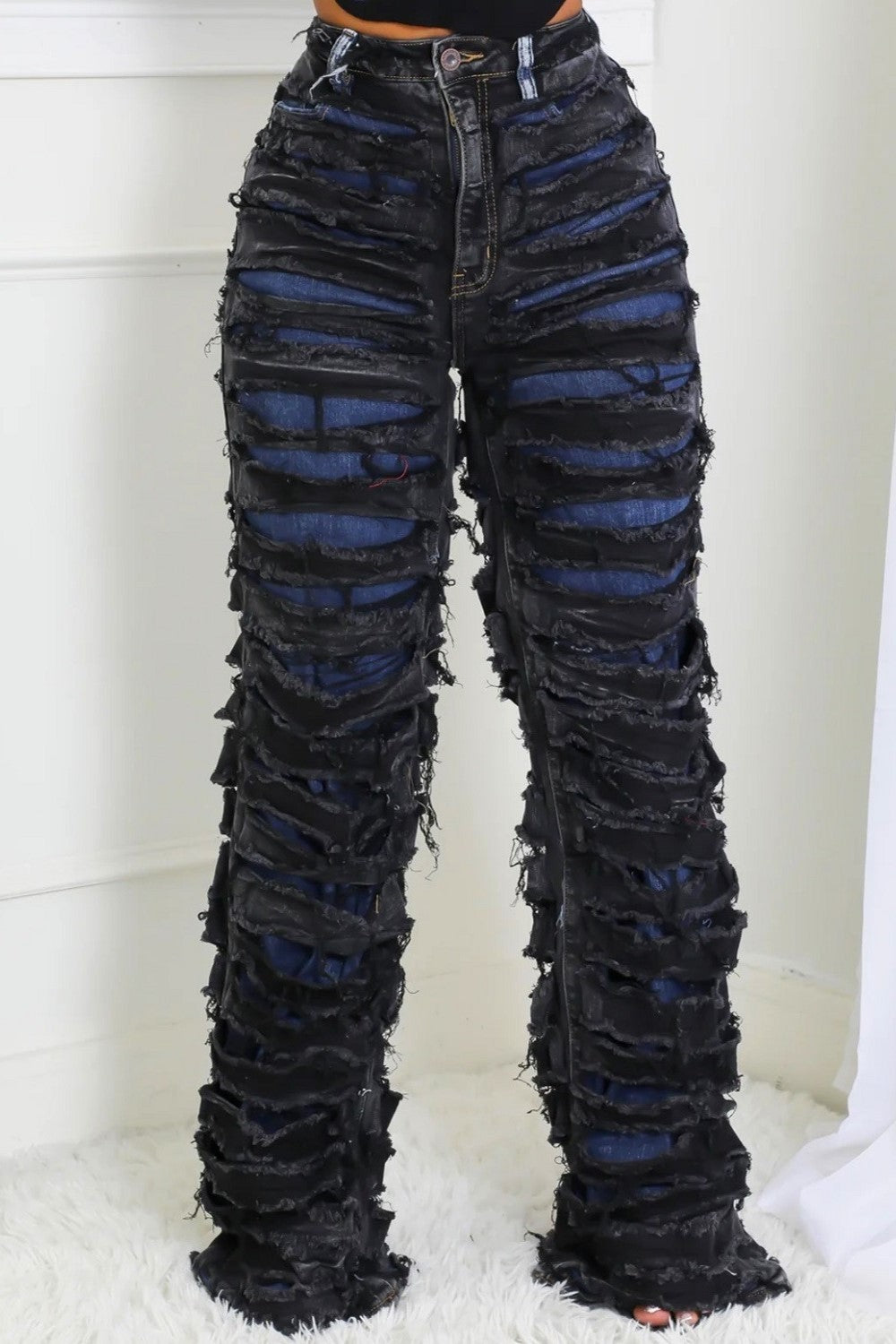 High Rise Blue Contrast Washed Double Layer Jeans