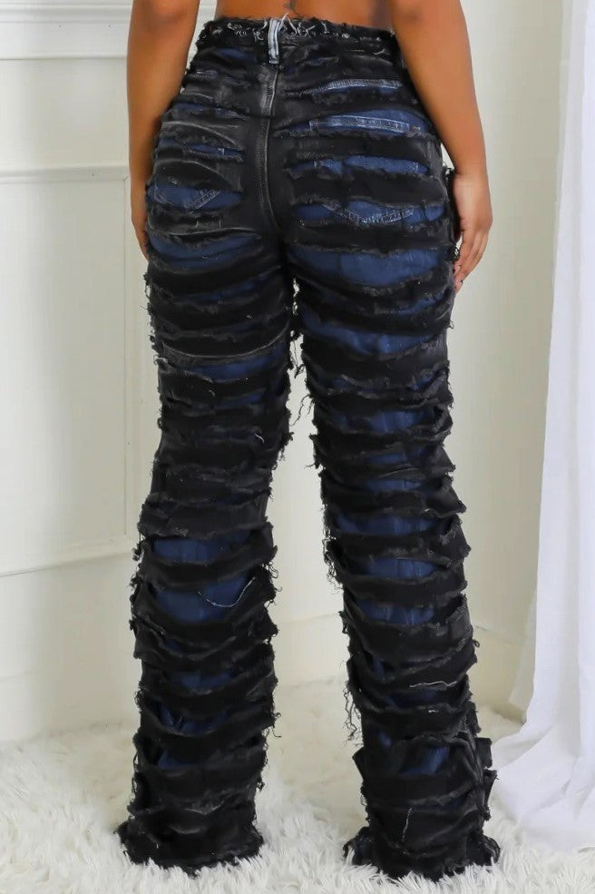 High Rise Blue Contrast Washed Double Layer Jeans