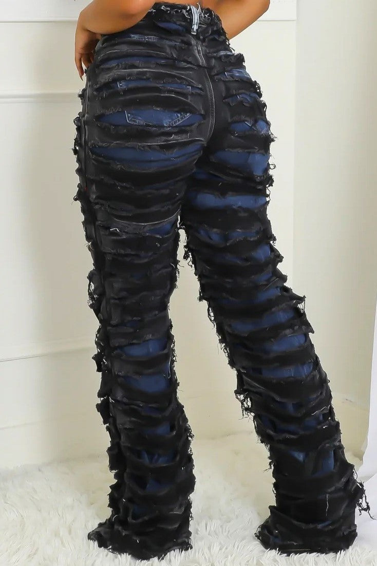 High Rise Blue Contrast Washed Double Layer Jeans