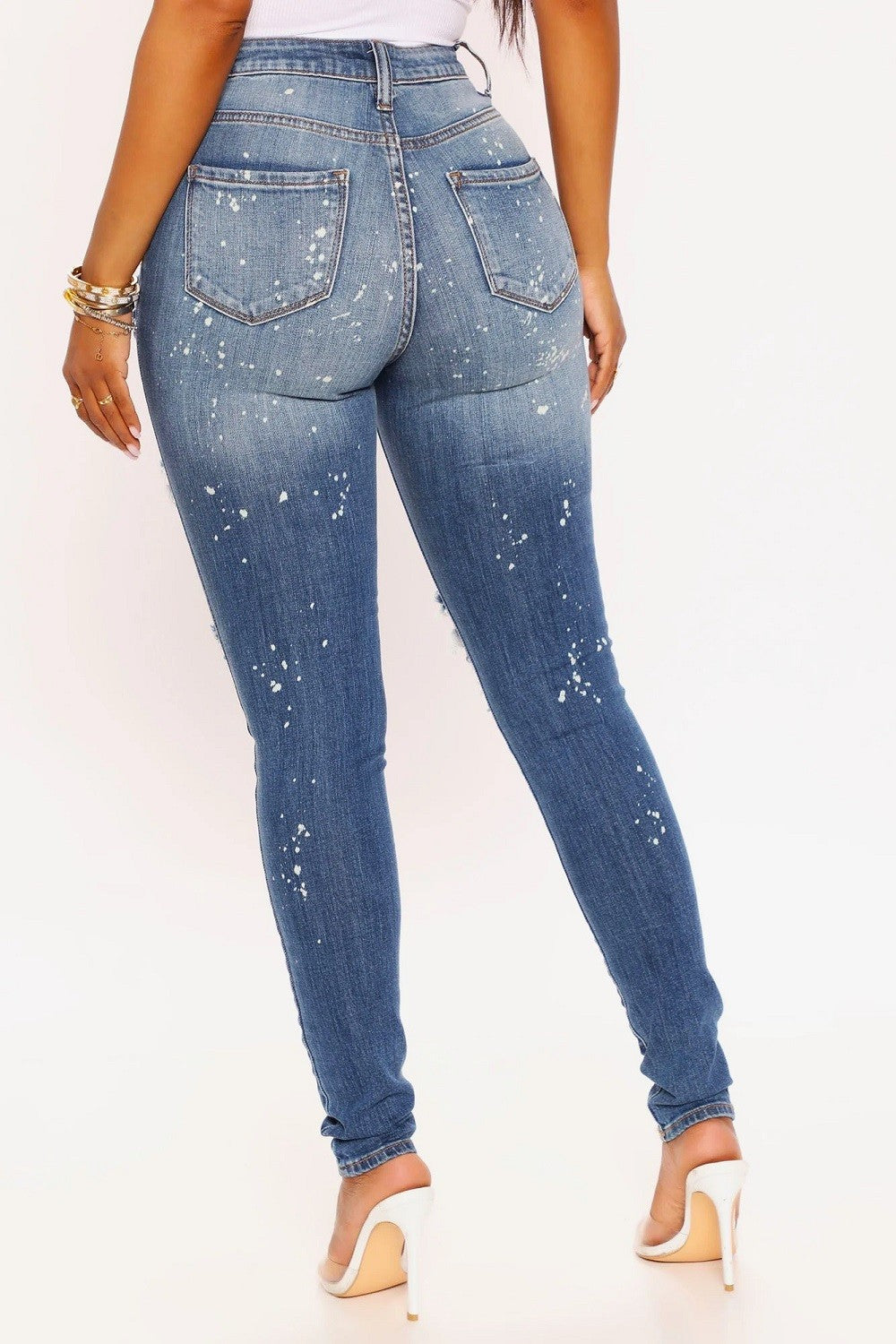 High Rise Bleach Splatter Skinny Jeans